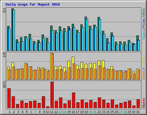 Daily usage for August 2016